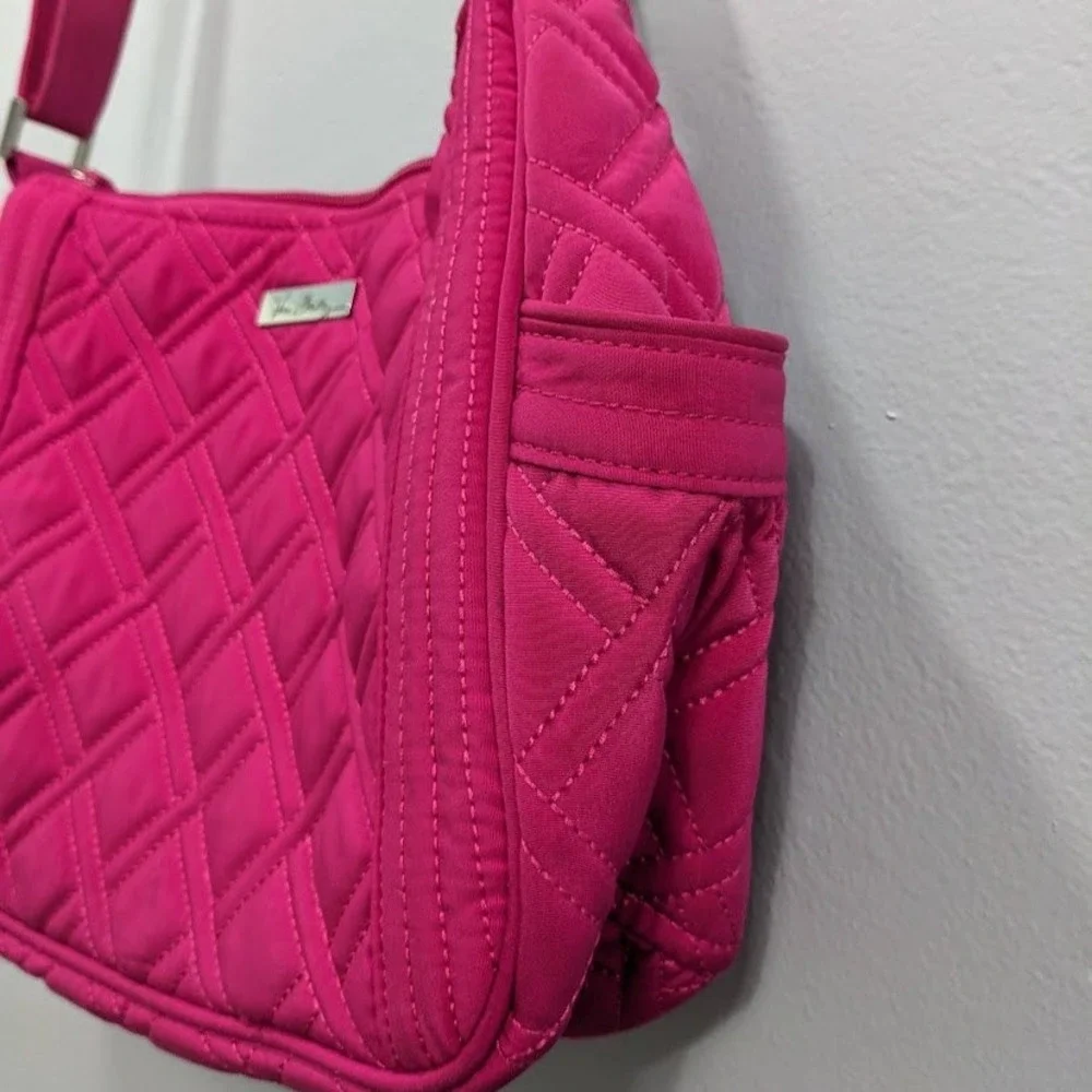 Vera Bradley Fuchsia Pink Quilted Microfiber Crossbody Shoulder Bag Adjustable